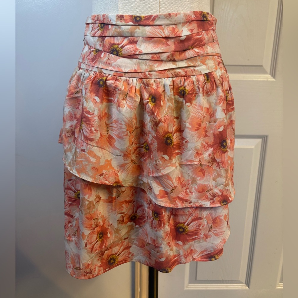 Express Conscious Edit Orange Bubble Mini Skirt with Ruffled Tiers